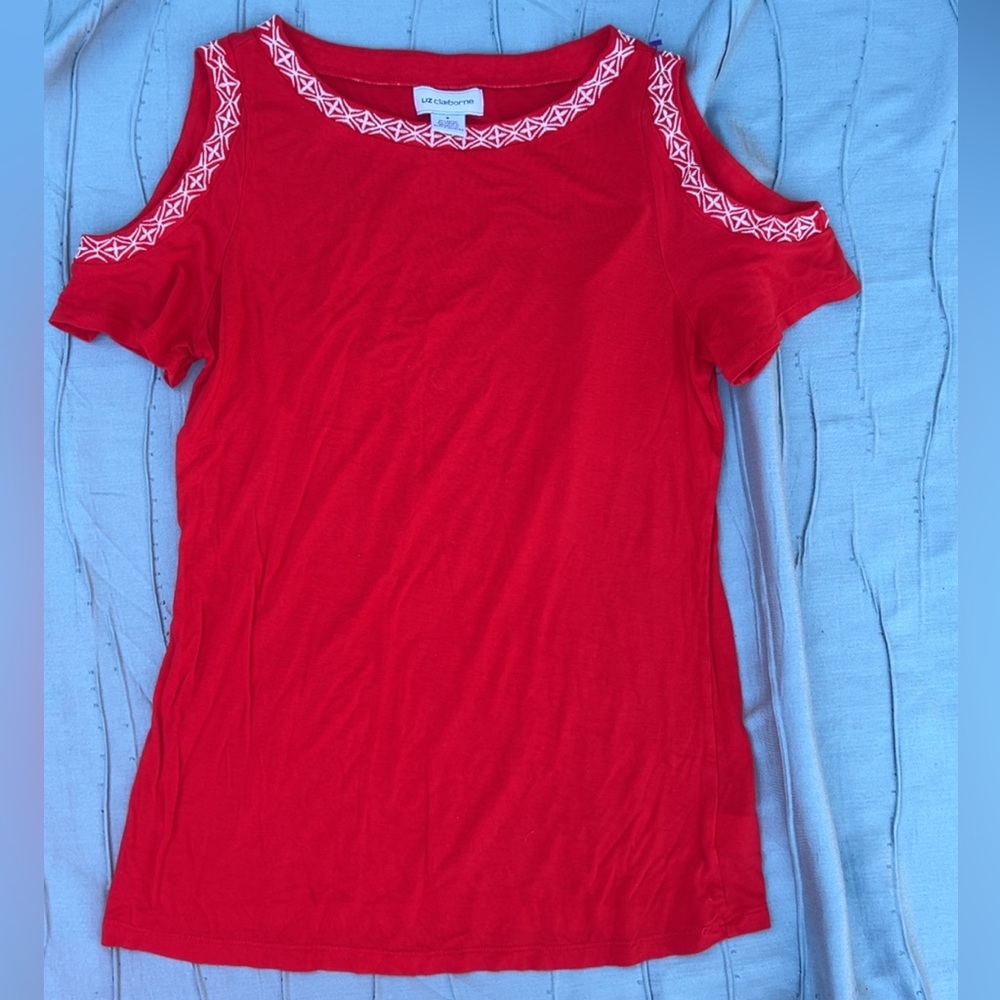 Liz Claiborne Red Cold Shoulder Top